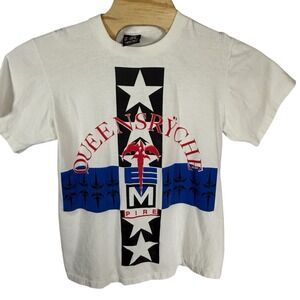 Queensryche Pire Large White Giant Tee‎ Jays Vintage Made in USA  TShirt **READ